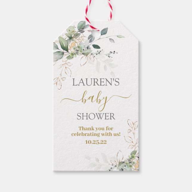 Simple Greenery baby shower gift tags (Front)