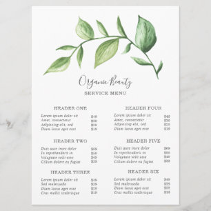 Simple Greenery Beauty Salon Price List