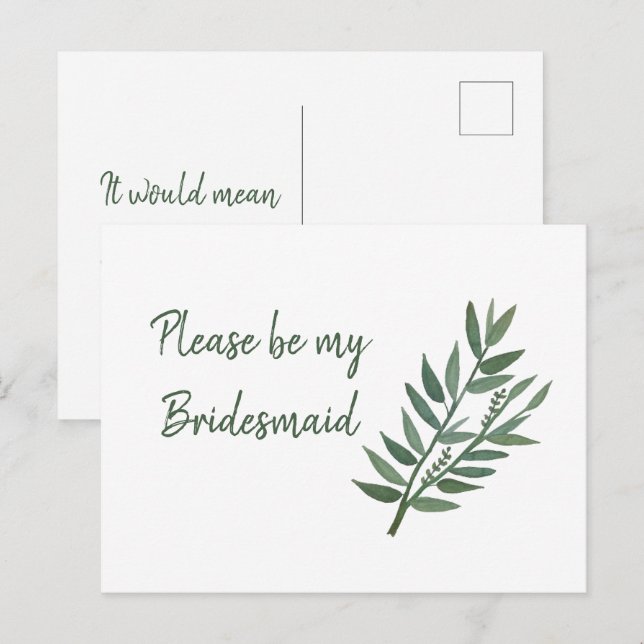 Simple Greenery Botanical Bridesmaid Proposal  Postcard (Front/Back)