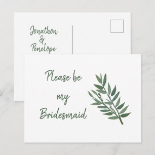 Simple Greenery Botanical Bridesmaid Proposal Postcard