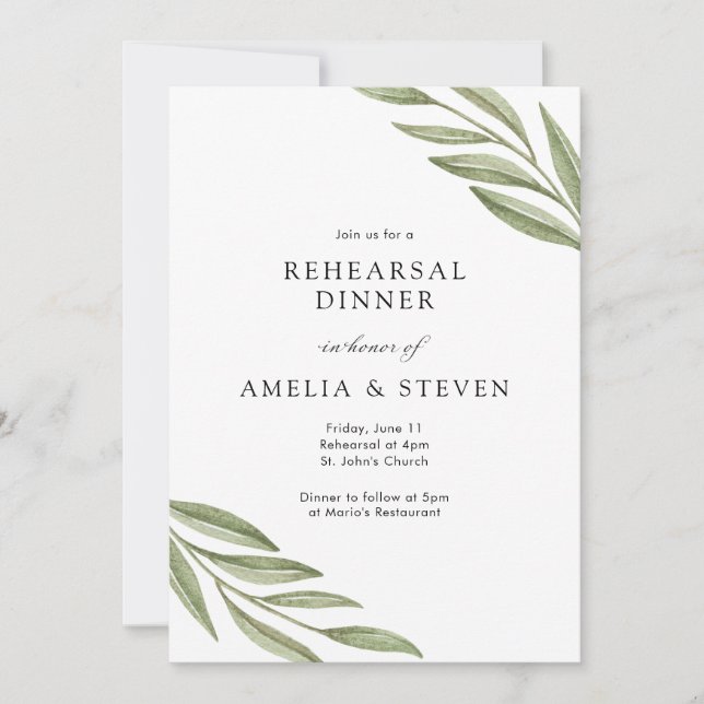 Simple Greenery Branches Rehearsal Dinner Invitation (Front)