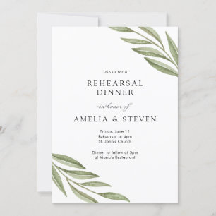 Simple Greenery Branches Rehearsal Dinner Invitation