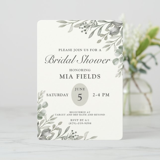 Simple Greenery Bridal Shower Invitation  (Standing Front)