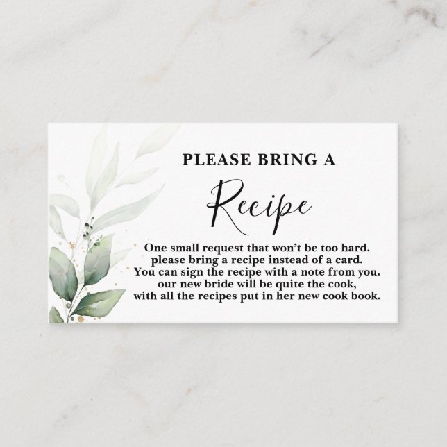 Simple Greenery Bridal Shower Recipe Card Request (Front)