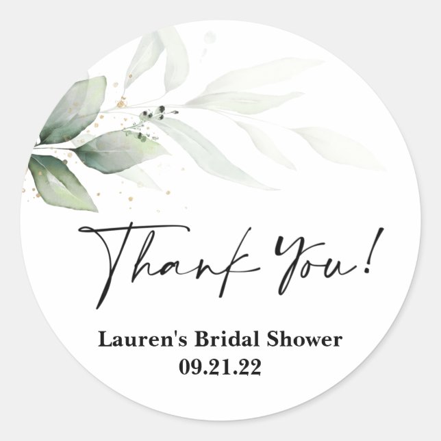 Simple greenery bridal shower sticker (Front)
