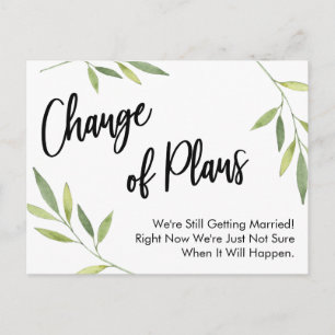 Simple Greenery Change of Plans Postponed Wedding Postcard