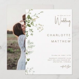 Simple Greenery Couple Photo Wedding Invitation