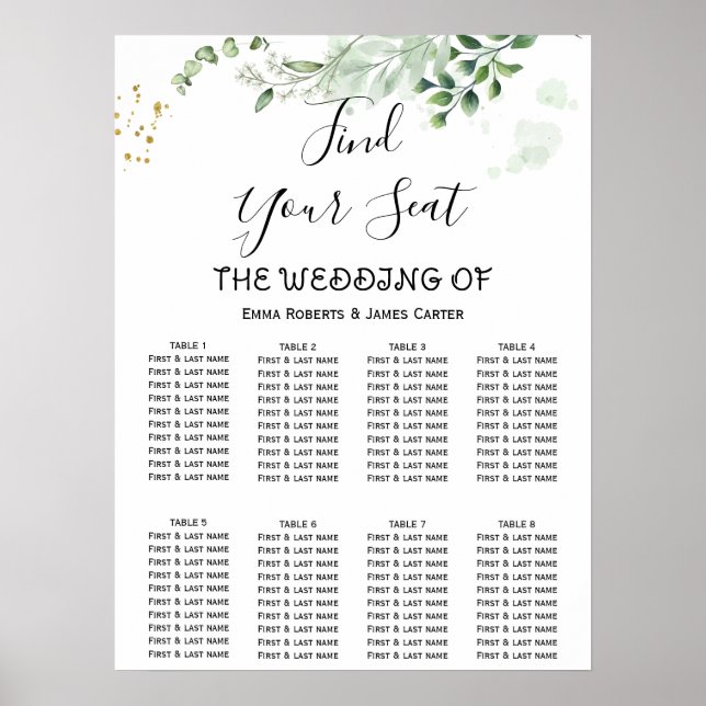 Simple Greenery Elegant Wedding Seating Chart (Front)