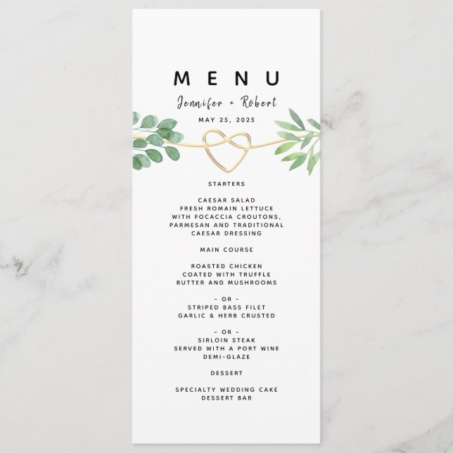 Simple Greenery Eucalyptus Elegant Wedding Menu (Front)