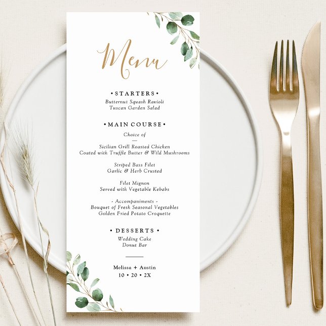 Simple Greenery Eucalyptus Elegant Wedding Menu (Creator Uploaded)