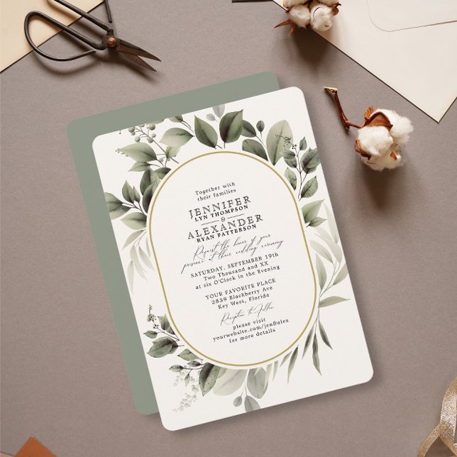 Simple Greenery Eucalyptus Ivory Golden Wedding Invitation (Creator Uploaded)
