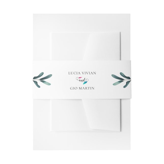 Simple Greenery Eucalyptus Leaves  Invitation Belly Band (Front Example)