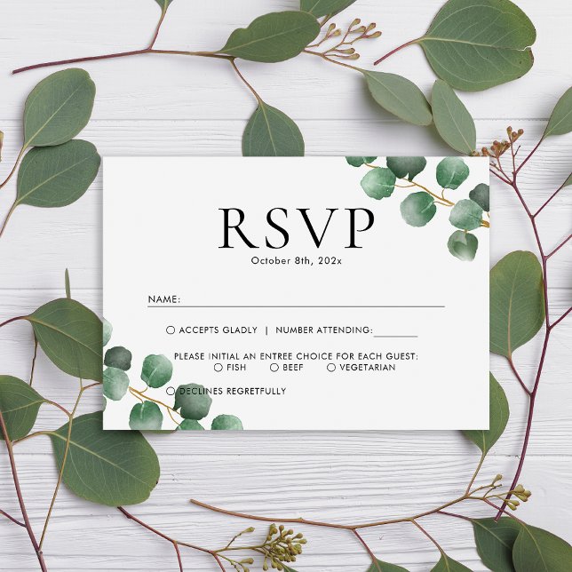 Simple Greenery Eucalyptus Leaves Wedding RSVP Card (Creator Uploaded)