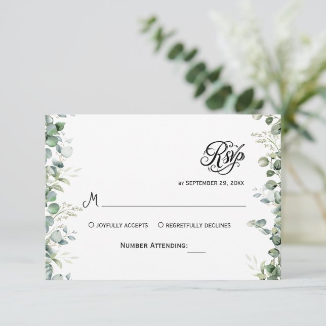 Simple Greenery Eucalyptus RSVP Invitation (Standing Front)