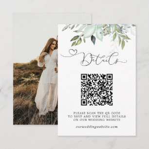 Simple Greenery Foliage QR Code & Photo Wedding Enclosure Card