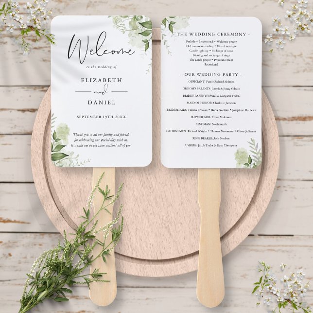 Simple Greenery Foliage Wedding Program Hand Fan (Simple Greenery Foliage Wedding Program Hand Fan)