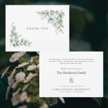 Simple Greenery Funeral Personalised Thank You