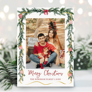 Simple Greenery Garlands Merry Christmas 1 Photo Holiday Card