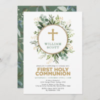 Simple Greenery Gold Leaves First Holy Communion