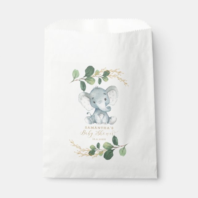 Simple Greenery Jungle Elephant Baby Shower Favour Bags (Front)