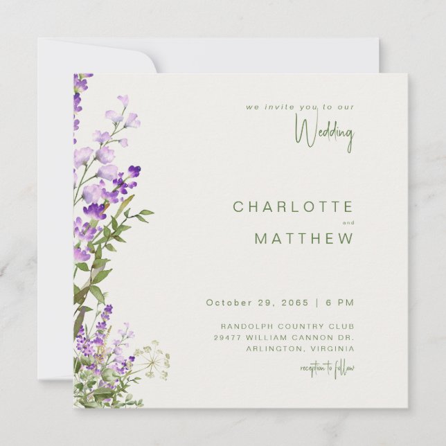 Simple Greenery Lavender Photo Square Wedding (Front)