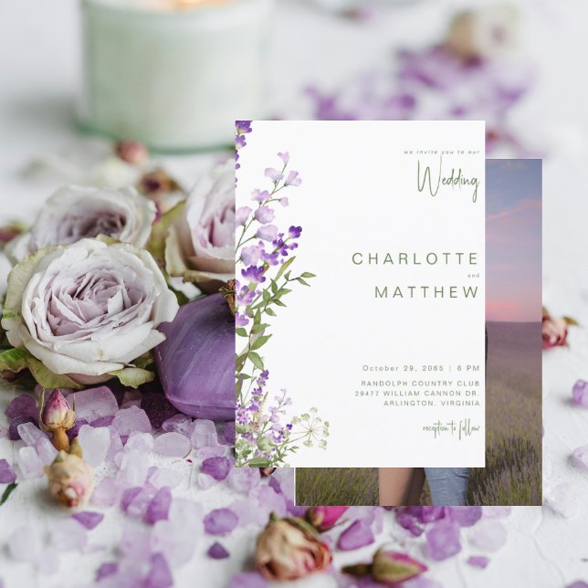 Simple Greenery Lavender Photo Wedding Invitation (Creator Uploaded)