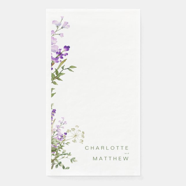 Simple Greenery Lavender White Wedding  Napkin (Front)