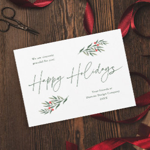 Simple Greenery Leaves Business Holiday Cards
