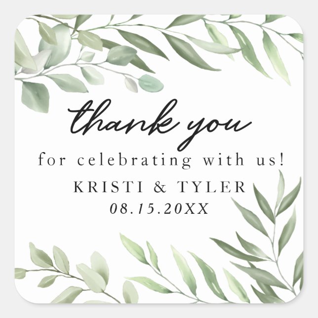 Simple Greenery Leaves Wedding Sticker (Front)