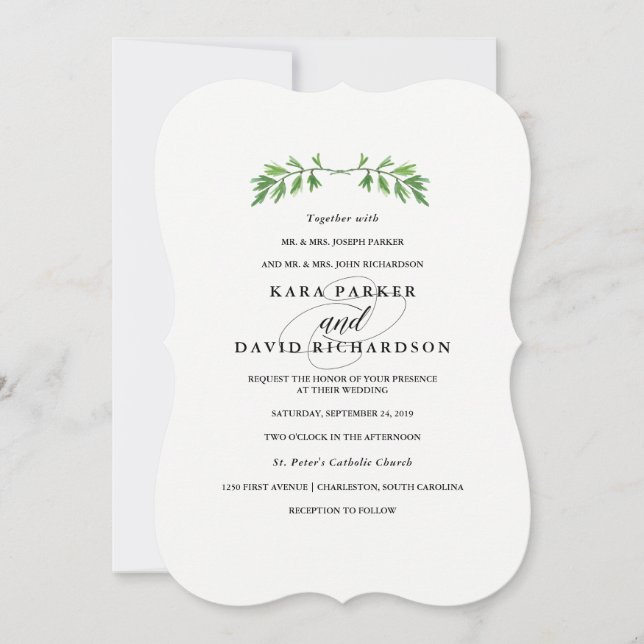 Simple Greenery | Minimalist Wedding Invitation (Front)