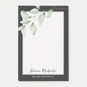 Simple Greenery Name and Business Title Black Post-it Notes