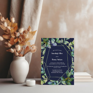 Simple Greenery   Navy Geometric Wedding Invitation