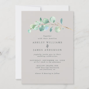 Simple Greenery Pastel Grey Wedding Invitation