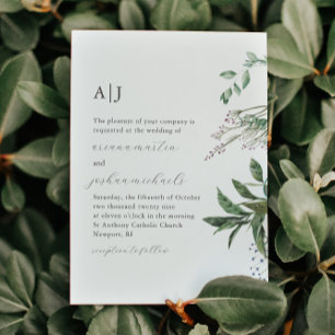 Simple Greenery Photo and Monogram Wedding Invitation