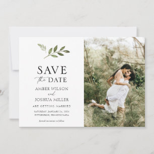 Simple Greenery Photo Save the Date  Invitation