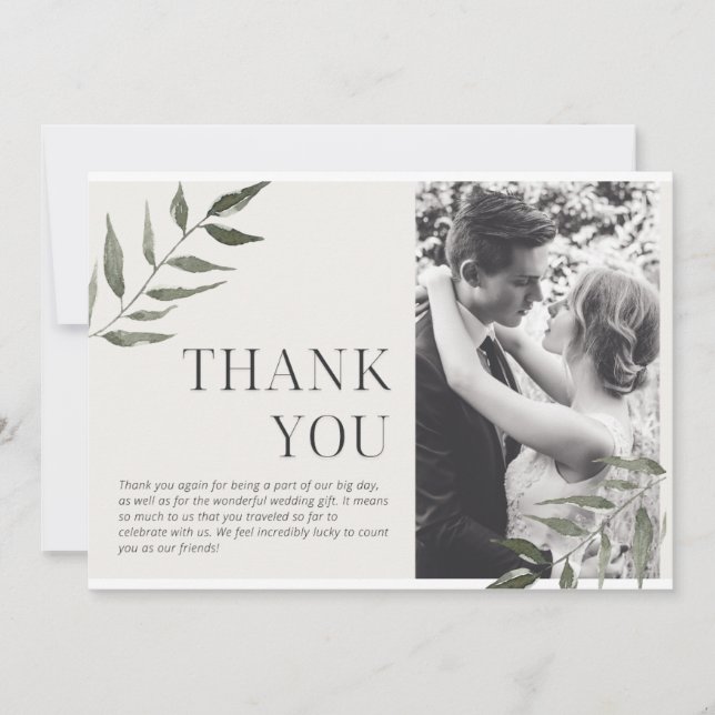 Simple Greenery Photo Thank You Card (Front)