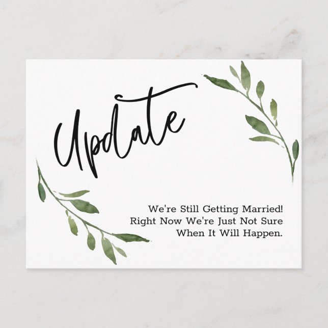 Simple Greenery Postponed Wedding Update Postcard (Front)