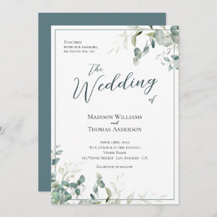 Simple Greenery Script Typography QR Code Wedding Invitation