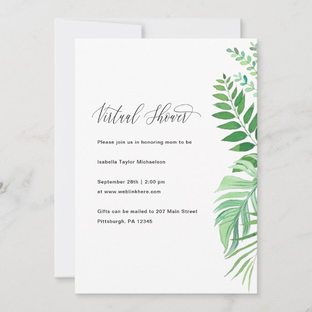 Simple Greenery Virtual Baby Shower Invitation (Front)