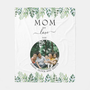 Simple Greenery We Love You Mum Grandma Photo Fleece Blanket