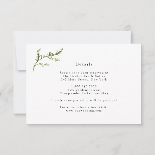 Simple Greenery Wedding Details Card (Front)