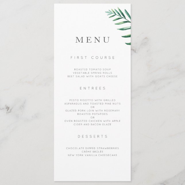 Simple Greenery Wedding Menu (Front)