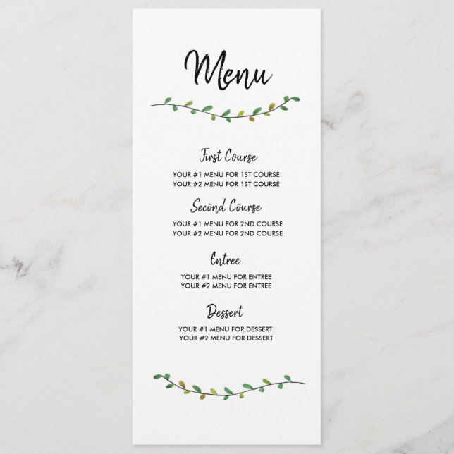 Simple Greenery Wedding Menu Card (Front)