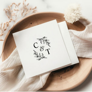 Simple Greenery  Wedding Monogram  Napkin