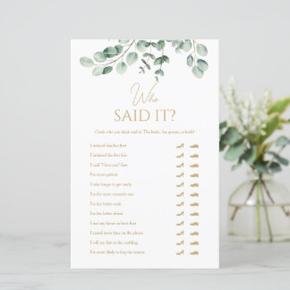 Simple Greenery Who Said It Bridal Shower Game