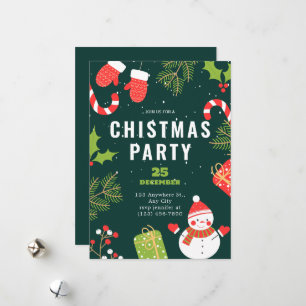Simple Greeting Christmas party red & green funny Holiday Card