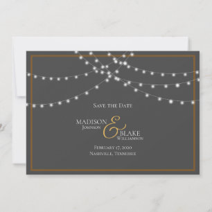 Simple Grey and Copper String Lights Save the Date