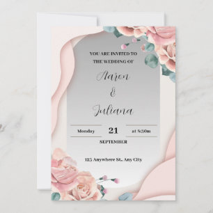 Simple Grey and Pink Wedding Invitation