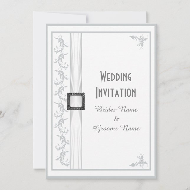 Simple grey and white traditional wedding invitation (Front)