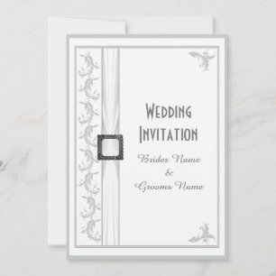 Simple grey and white traditional wedding invitation